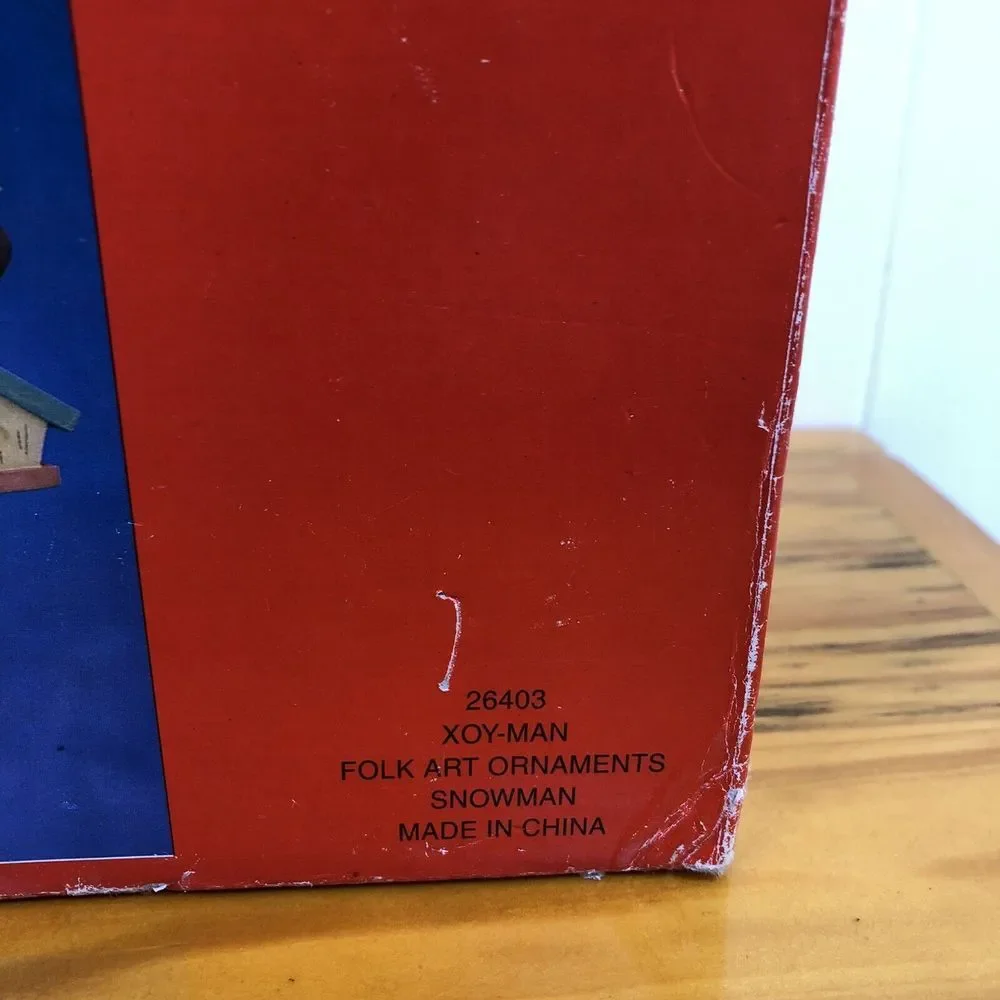Folk‎ Art Set 3 Snowmen Christmas Tree Ornaments In Box Holiday Decor